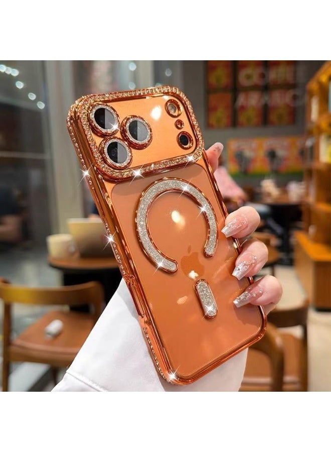 Luxury case for iPhone 17 Pro Max , compatible with MagSafe, magnetic for women, with diamond-cut protective cover (orange, iPhone 17 Pro Max) - Image 1